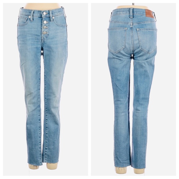 MADEWELL 9 inch High-Rise Skinny Crop Light Wash Button Fly Raw Hem Jeans 23 - Picture 2 of 12